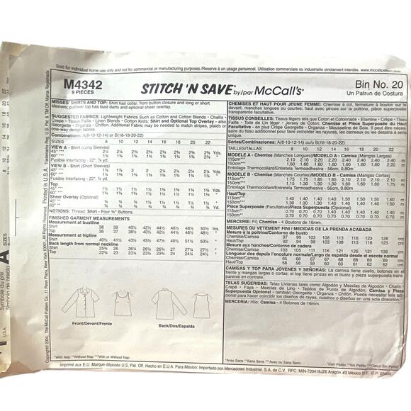 McCalls M4342 Pattern Top Miss 8-14 Uncut Vintage Layer Mature Capsule - Picture 4 of 7